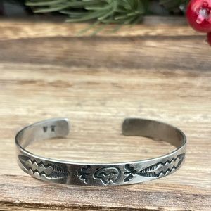 Silver Native American stamped bear bracelet